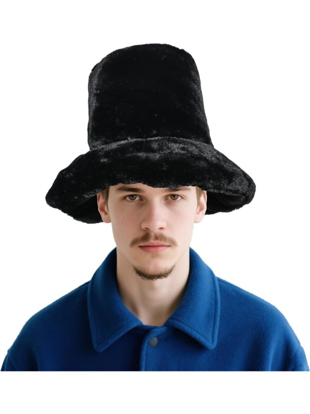 7-Inch Tall Black Fluffy Stovepipe Top Hat | Faux Fur Bucket Hat for All